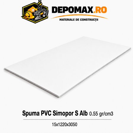Placa rigida PVC Simopor S Alb 0.55 g/cm3, 15x1220x3050 mm